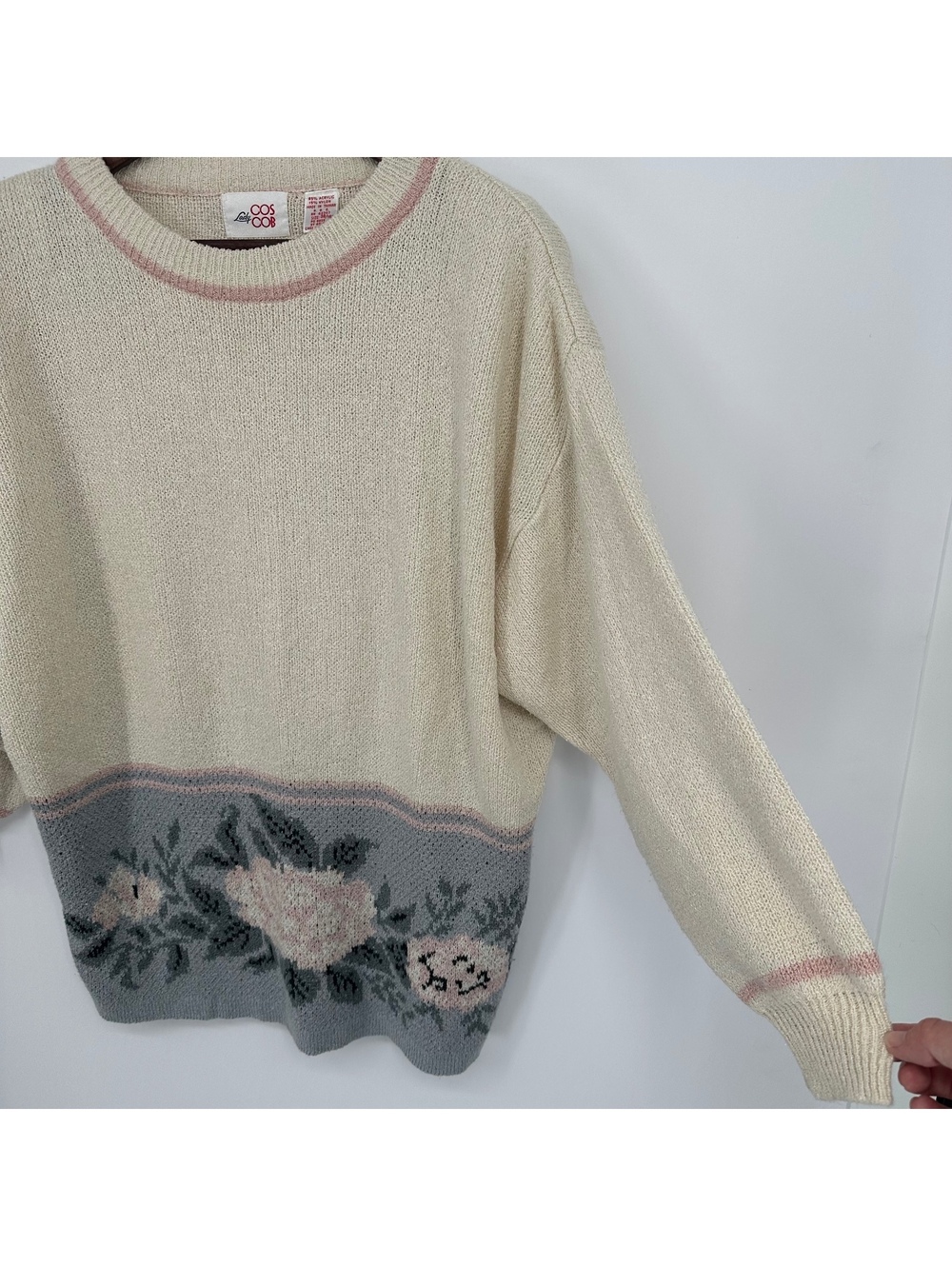 Vintage COS Lady COB Floral Grandmacore border knit sweater Plus Size 18W - Picture 5 of 9